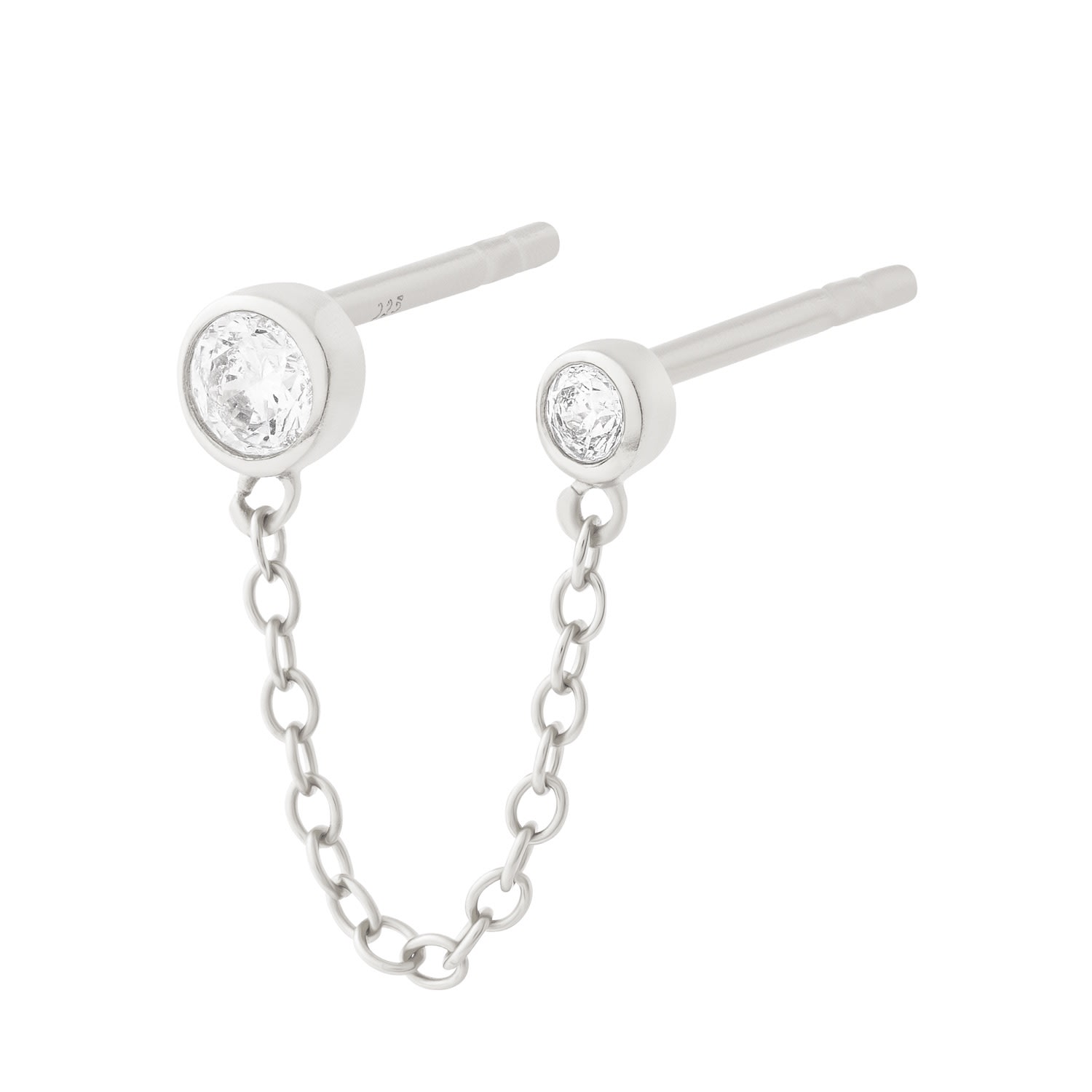 Women's Bezel Double Chain Stud Earring Silver Cartilage Cartel