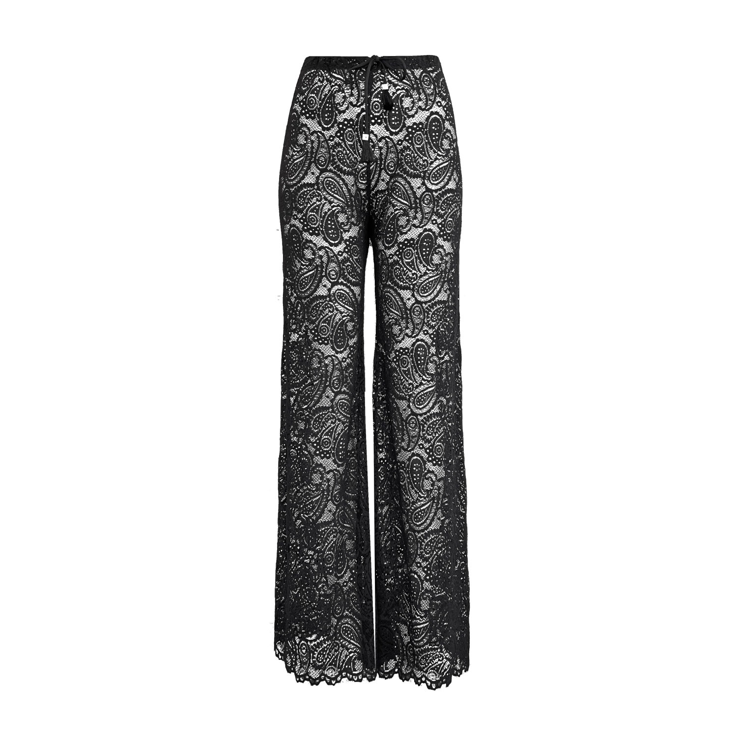 Women's Black Lace Wide Leg Trousers Pants With A Paisley Motif Small ELIN RITTER IBIZA