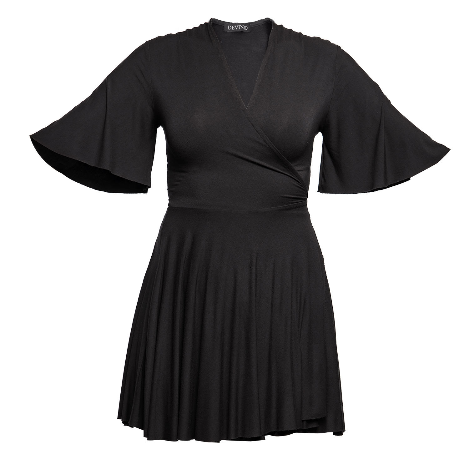 Women's Black Roka Bell Sleeve Wrap Dress Small DEVINTO