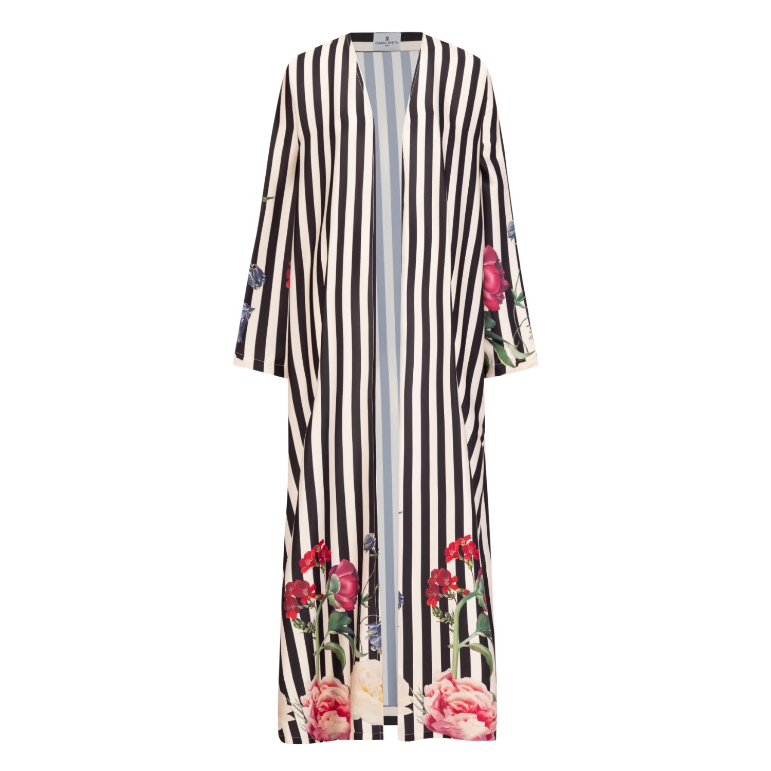 Women's Black / White Pearl Of Desert Striped Floral Print Summer Kimono - Black, White Medium DHARA SHETH DUBAI