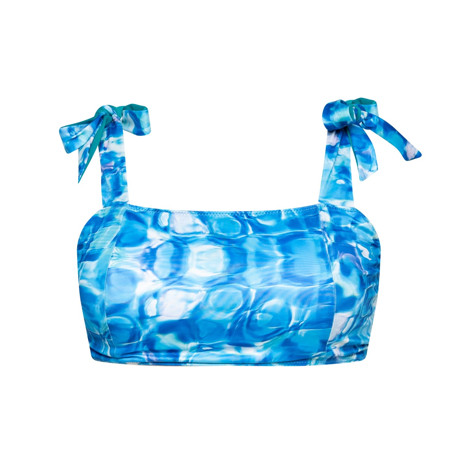 Women's Blue Antibes Sirène Pool Tile Shoulder Tie Bikini Top - Econyl XXL Bukawaswim