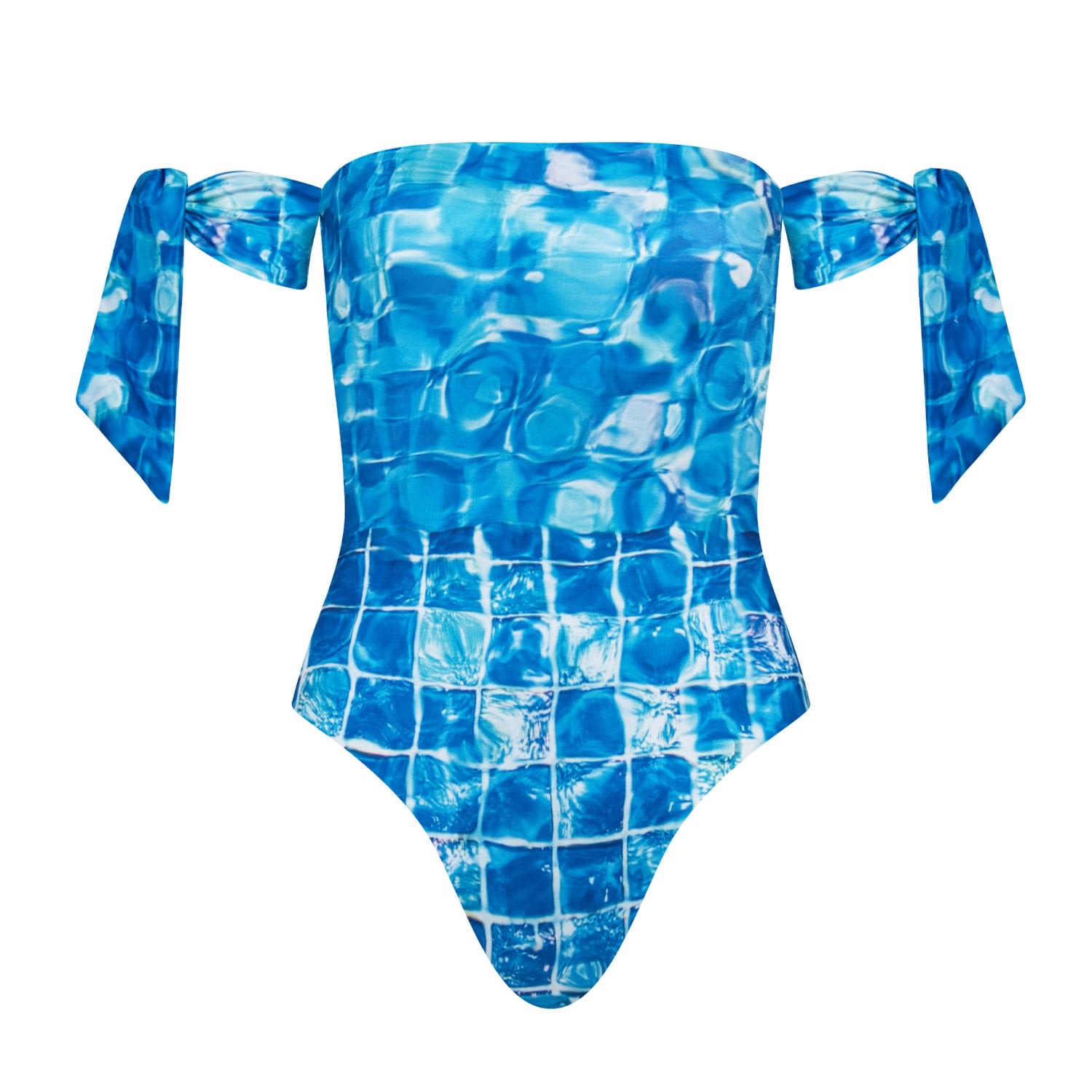 Women's Blue Beauvallon Sirène Pool Tile Off Shoulder Swimsuit - Econyl Extra Small Bukawaswim