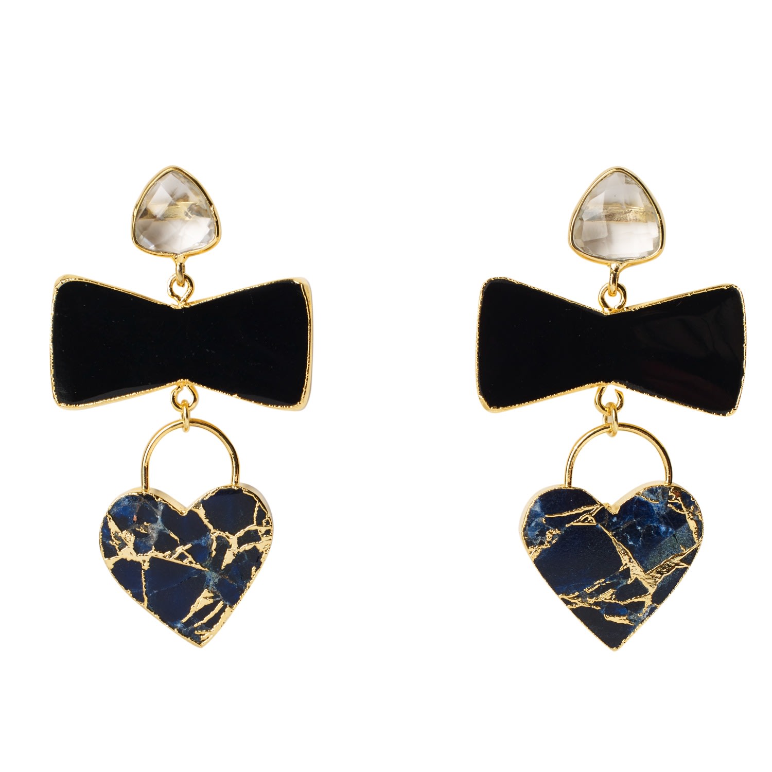 Women's Blue / Gold / Black 'Molten Heart' Earrings Black Navy YAA YAA LONDON
