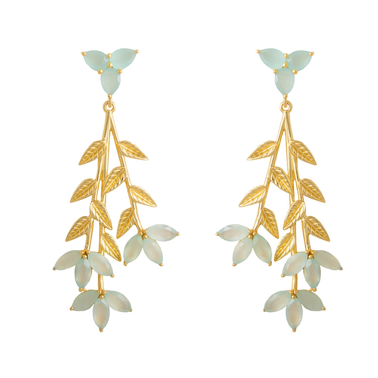 Women's Blue / Gold Goldplated & Aquamarine Blume Earrings LAVANI JEWELS