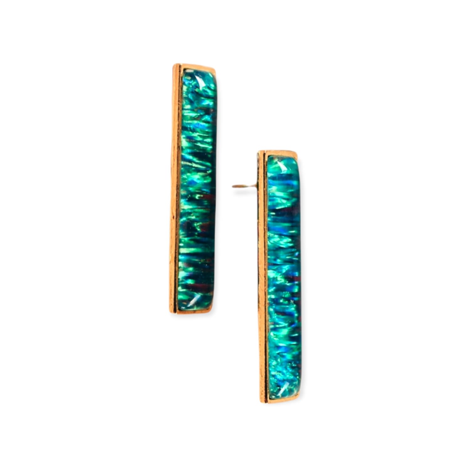 Women's Blue / Gold / Green Large Rectangular Statement Green Opal Drop Gold Earrings EUNOIA Jewels