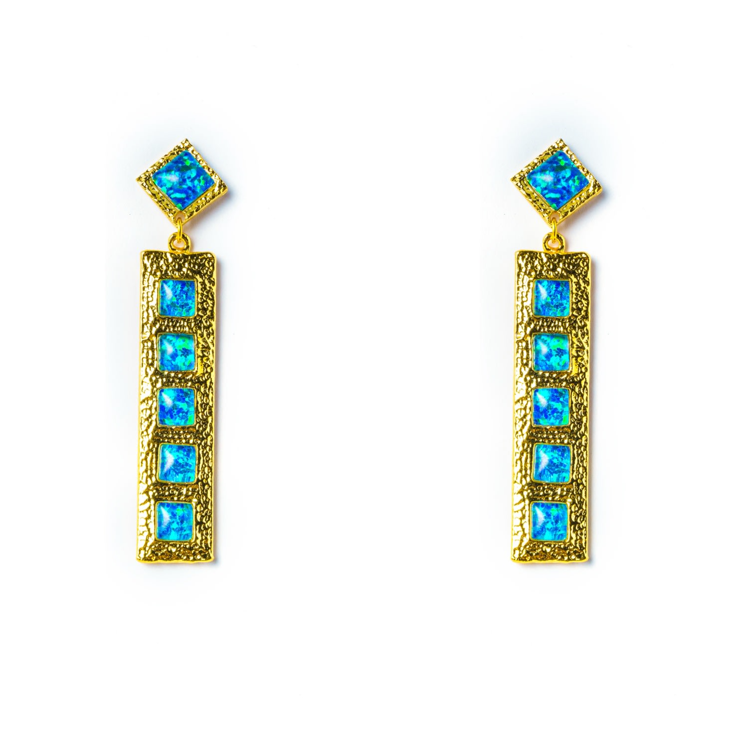 Women's Blue / Gold / Green Marrakesh Statement Long Dangle Gold Opal Earrings EUNOIA Jewels