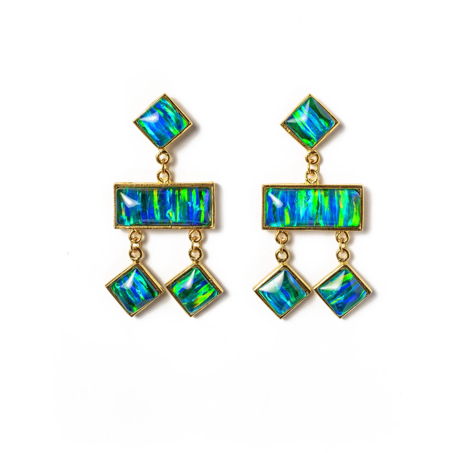Women's Blue / Green Adorn Statement Oversized Opal Chandelier Earring - Blue, Green EUNOIA Jewels