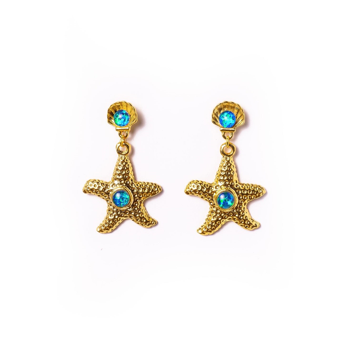 Women's Blue / Green Elusive Shell & Starfish Gold Opal Earrings - Blue, Green EUNOIA Jewels