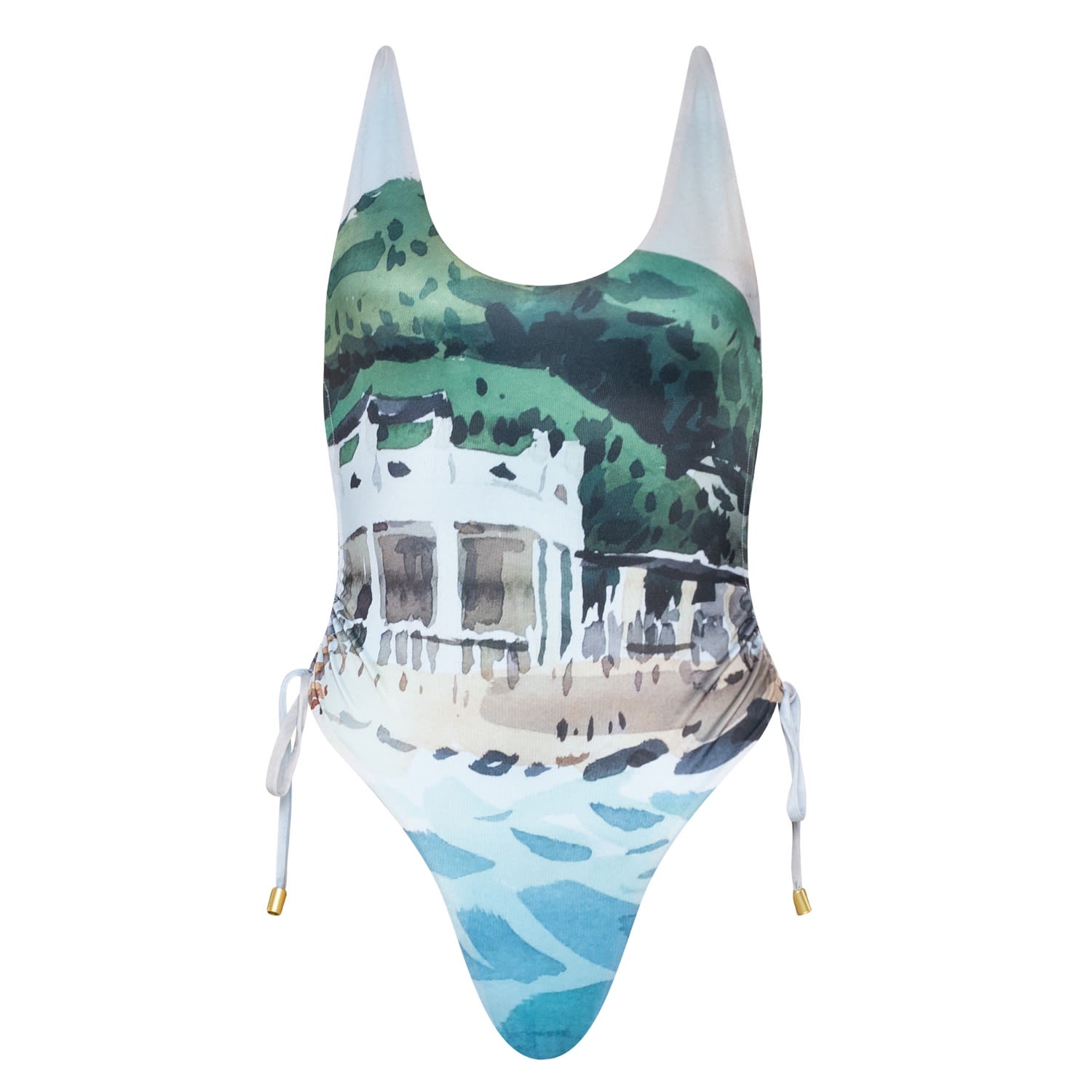 Women's Blue Grimaud Beach Club High Cut Side Tie Swimsuit - Econyl Extra Small Bukawaswim