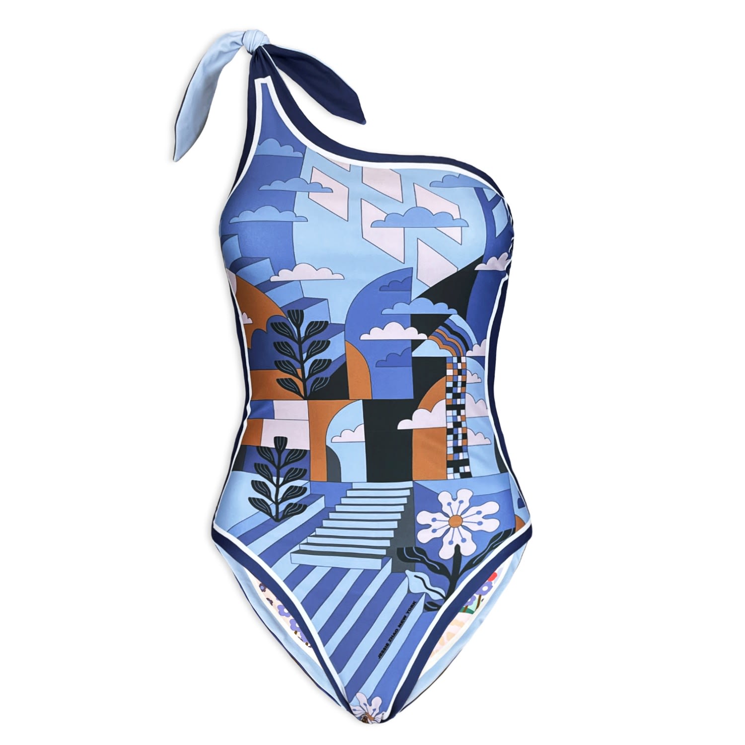 Women's Blue Imagination Reversible One-Shoulder Swimsuit Extra Small Jessie Zhao New York