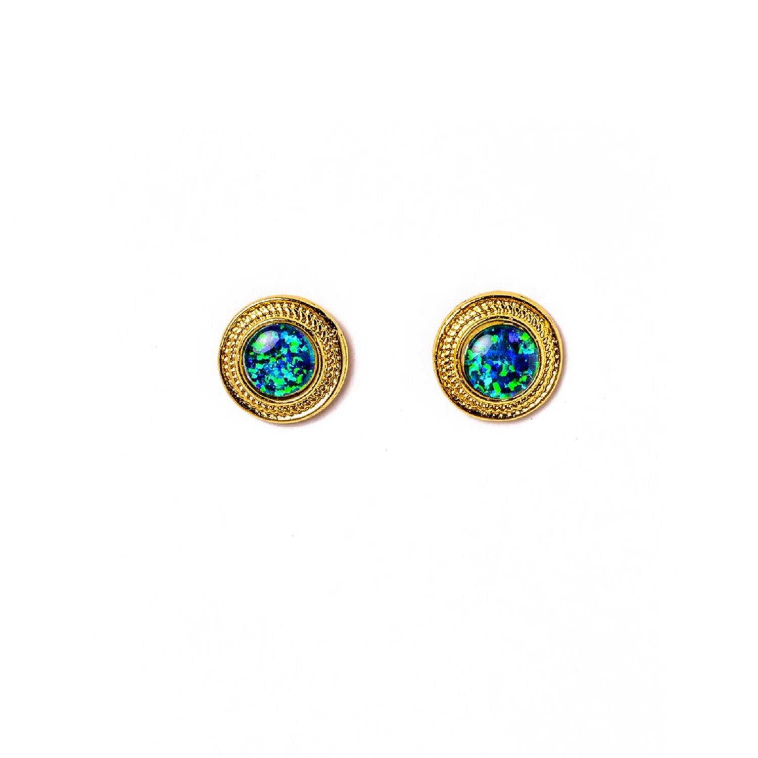 Women's Blue Lush Vintage Style Large Gold Opal Stud Earring EUNOIA Jewels