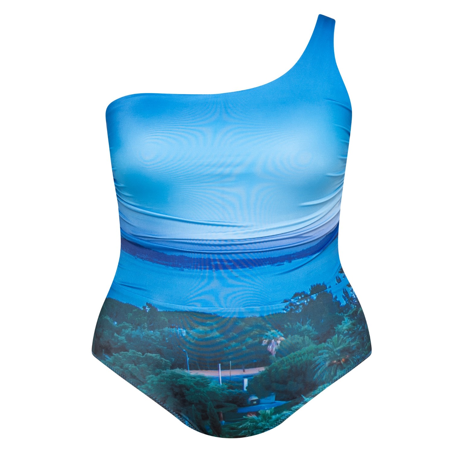 Women's Blue Monte Carlo Skypad One Shoulder Swimsuit - Econyl XXL Bukawaswim