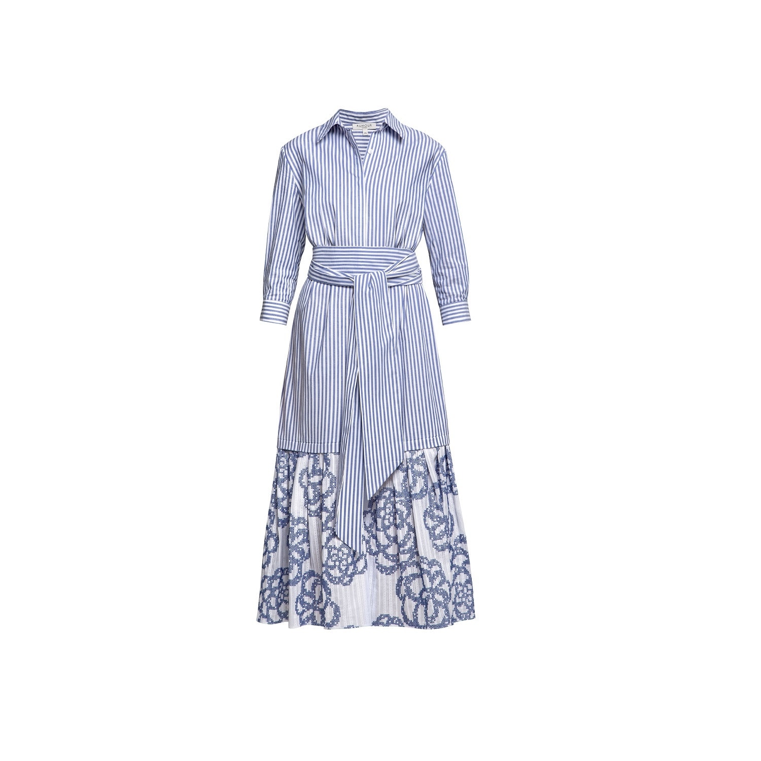 Women's Blue / White Santorini Belted Striped Shirt Dress With Embroidered Panel Extra Small Rumour London