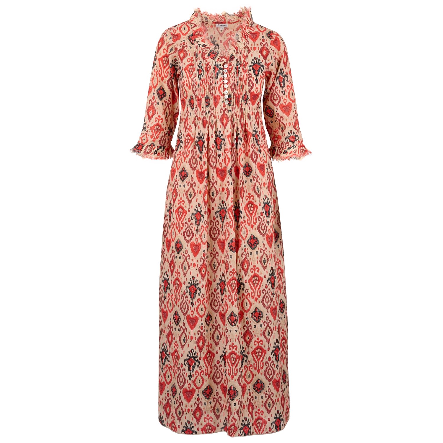 Women's Brown Cotton Annabel Maxi Dress In Latte Ikat Small At Last...