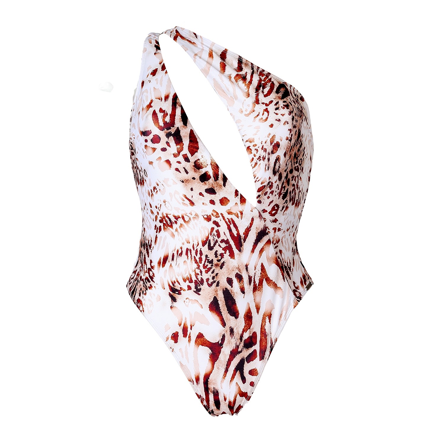 Women's Brown Free Society One Shoulder Swimsuit In Animal Print Xs