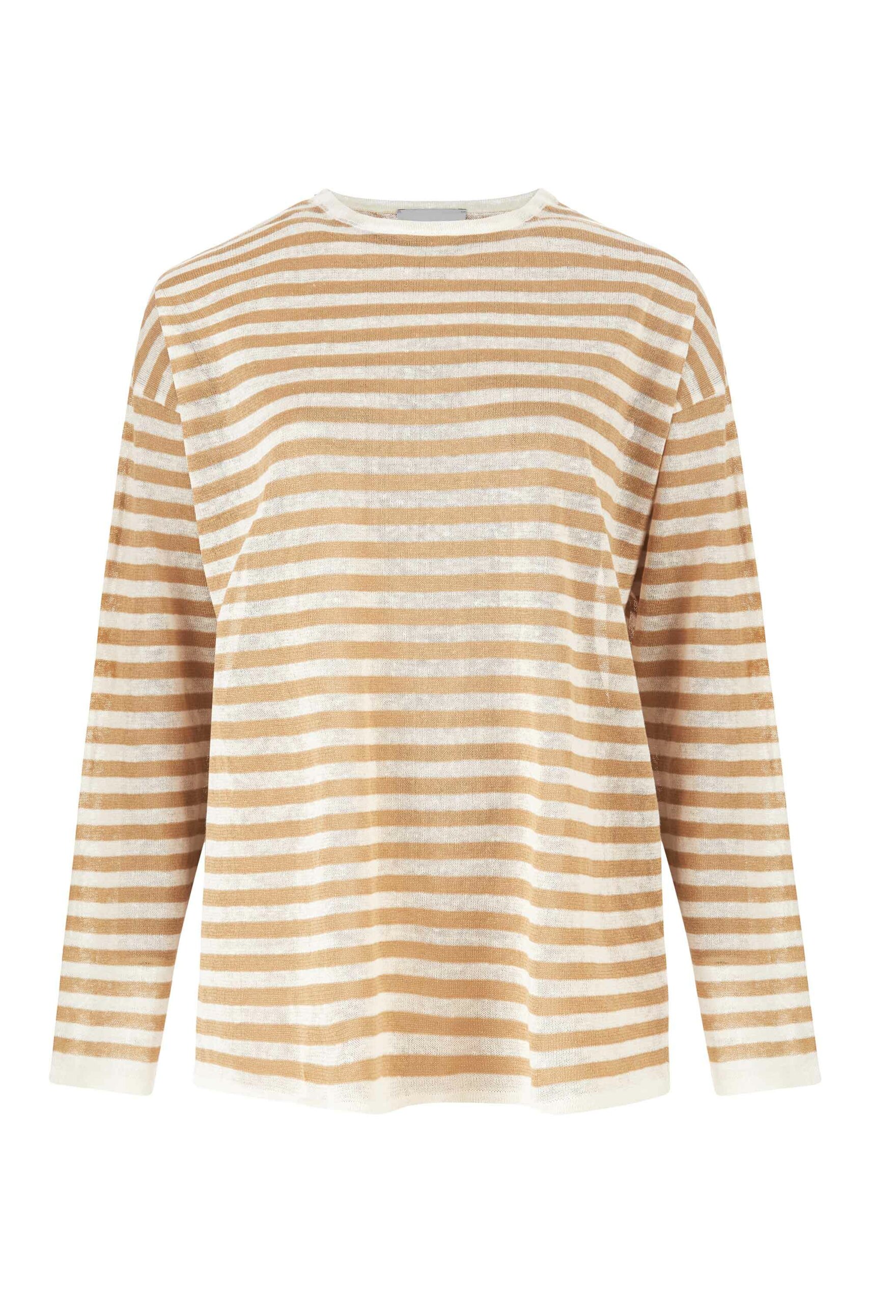 Women's Brown Tanto Linen Long-Sleeve Top Striped Caramel One Size SALANIDA