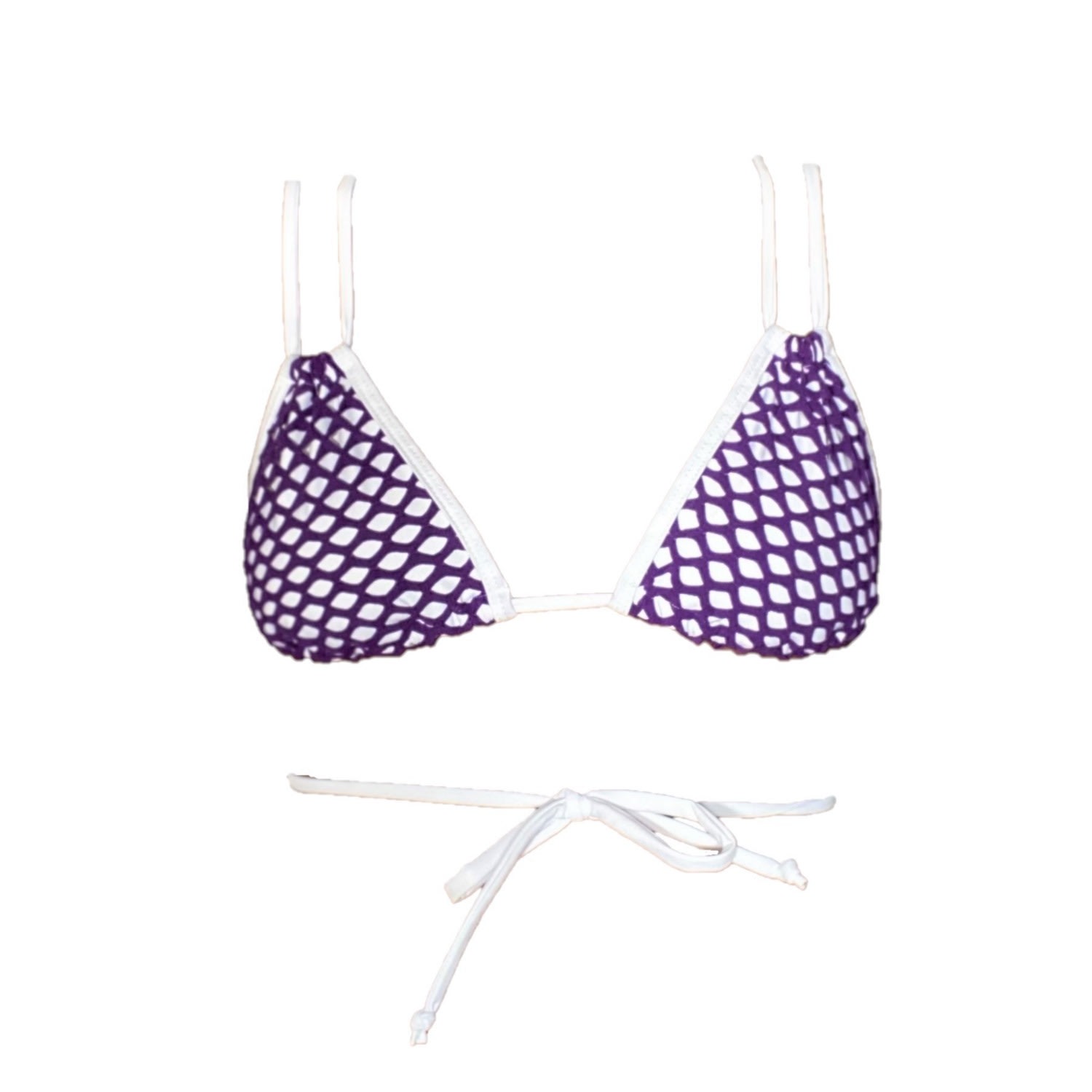 Women's Bruna Convertible Bikini Top - White With Purple Fishnet Small Brasini Swimwear