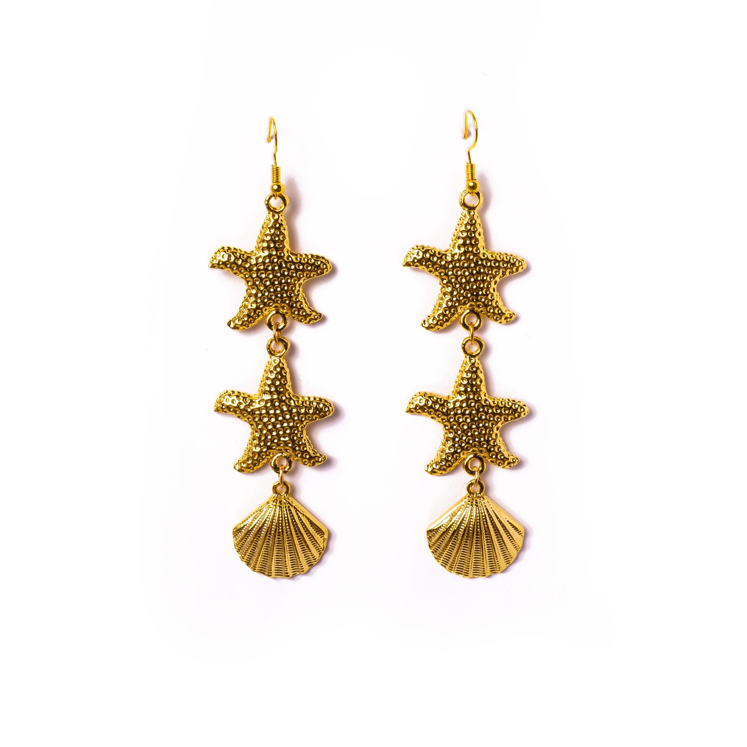 Women's Calm Gold Starfish & Seashell Drop Earrings EUNOIA Jewels