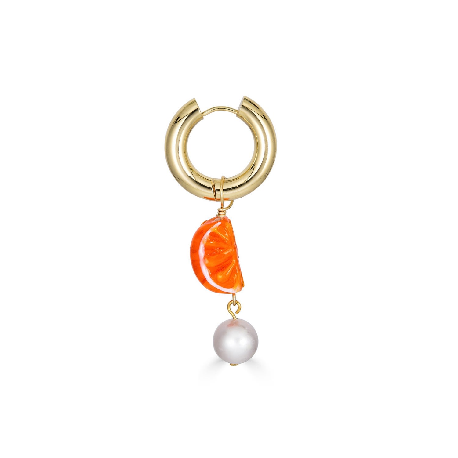 Women's Citrus Lampwork Glass And Pearl Single Earring In Orange Rodela