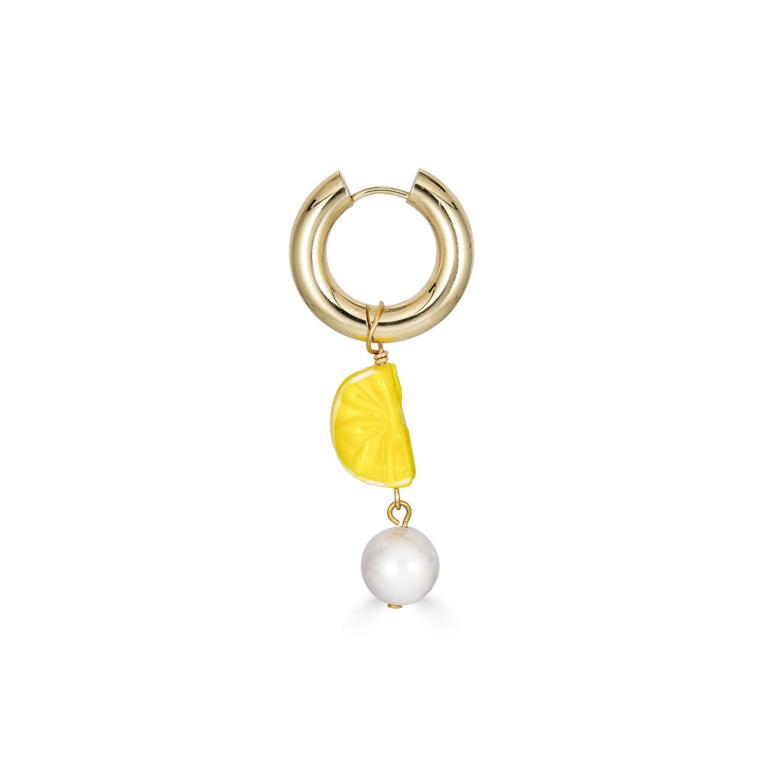 Women's Citrus Lampwork Glass And Pearl Single Earring In Yellow Rodela