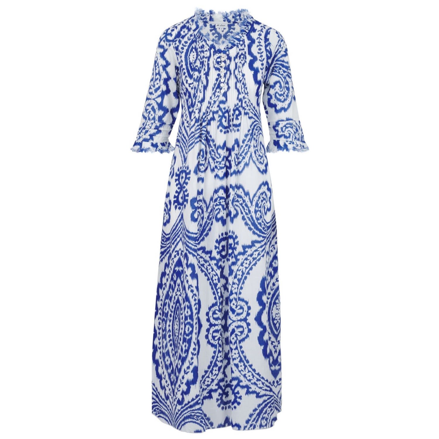 Women's Cotton Annabel Maxi Dress In Blue & White Ikat 5Xl At Last...