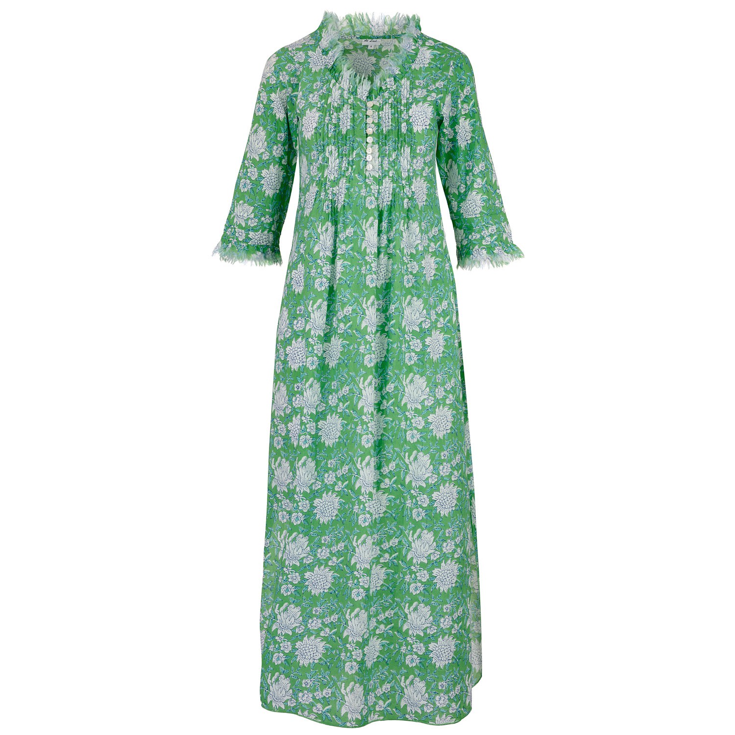 Women's Cotton Annabel Maxi Dress In Green With White & Blue Flower Extra Small At Last...