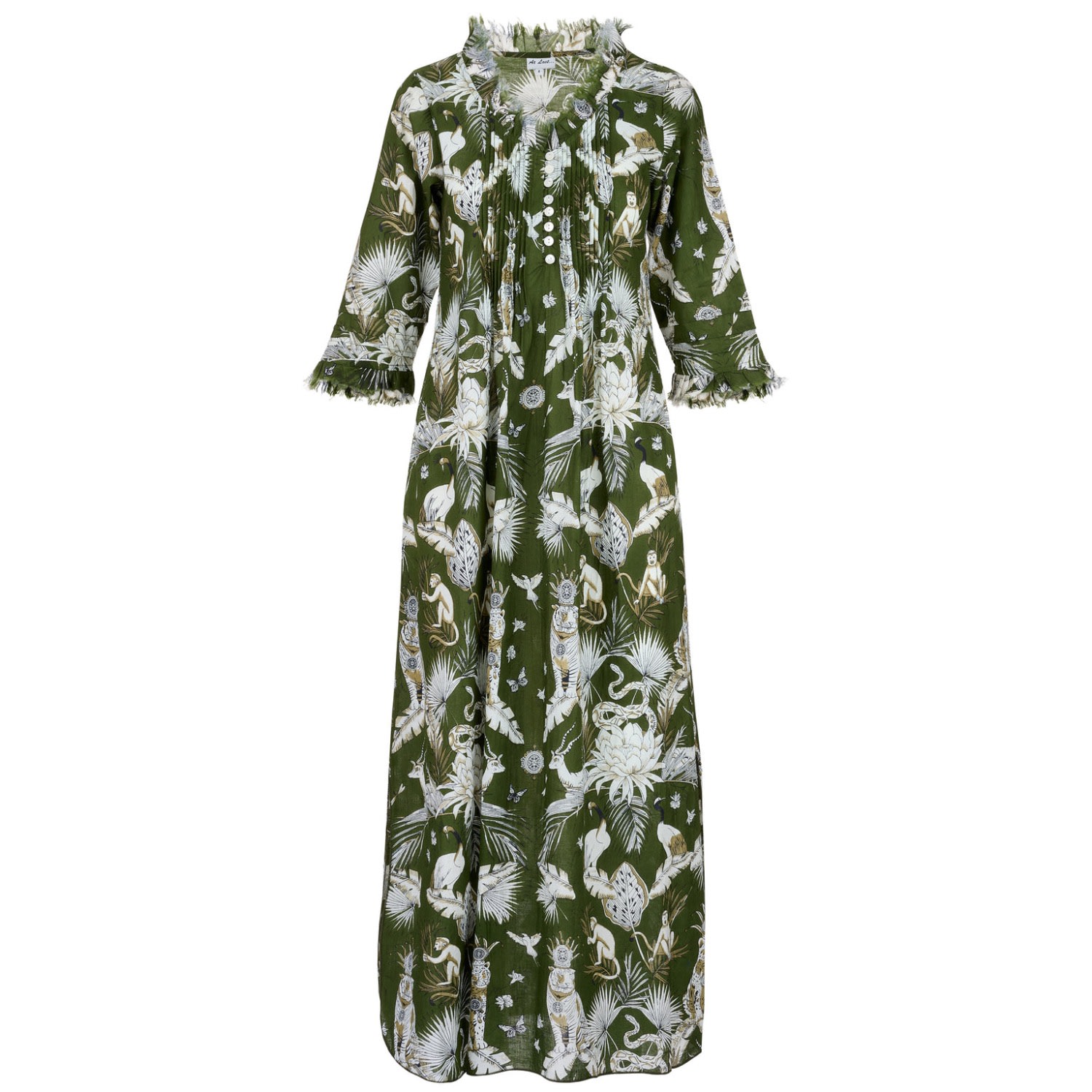 Women's Cotton Annabel Maxi Dress In Olive Green Tropical Extra Small At Last...