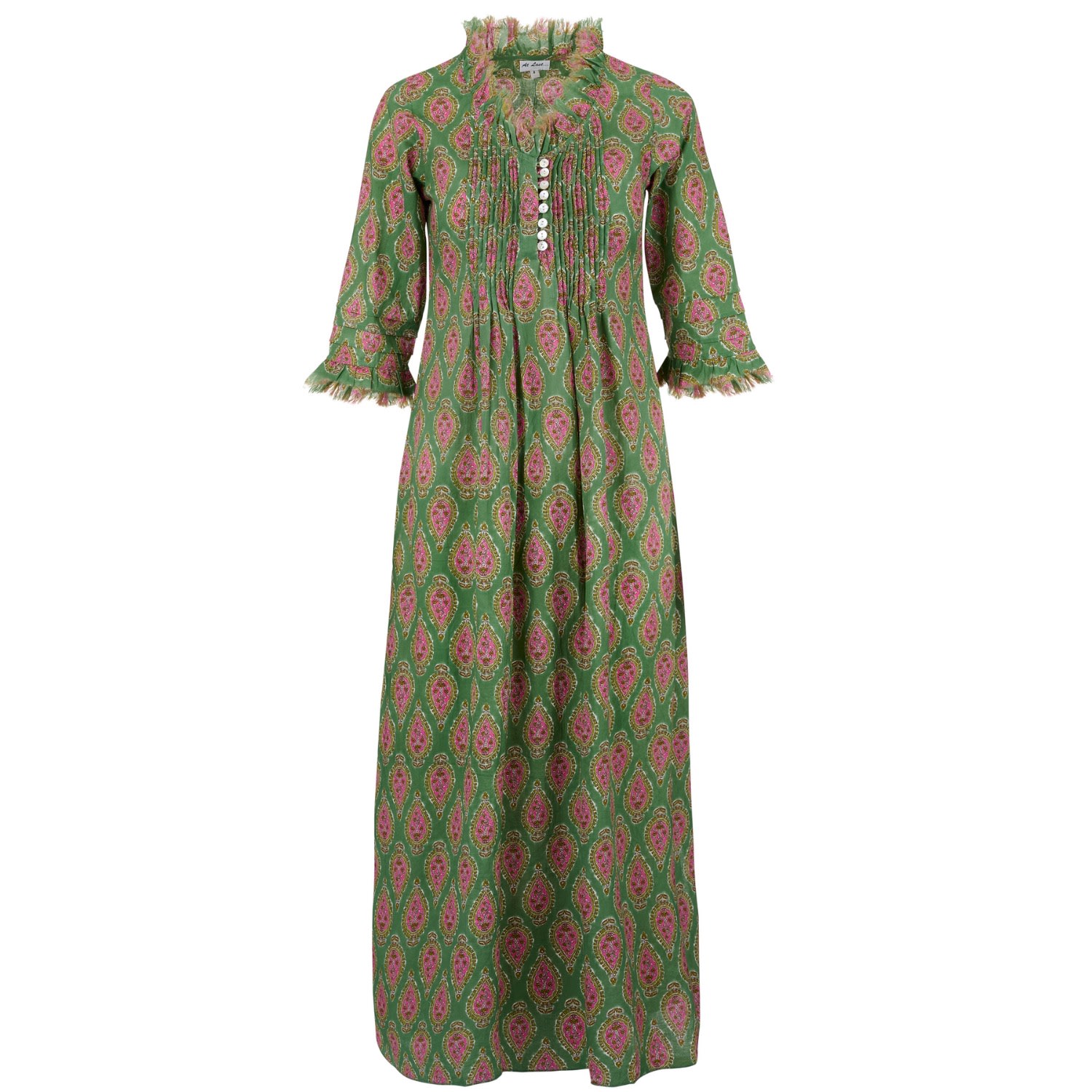 Women's Cotton Annabel Maxi Dress In Olive Green With Pink Teardrop Extra Small At Last...