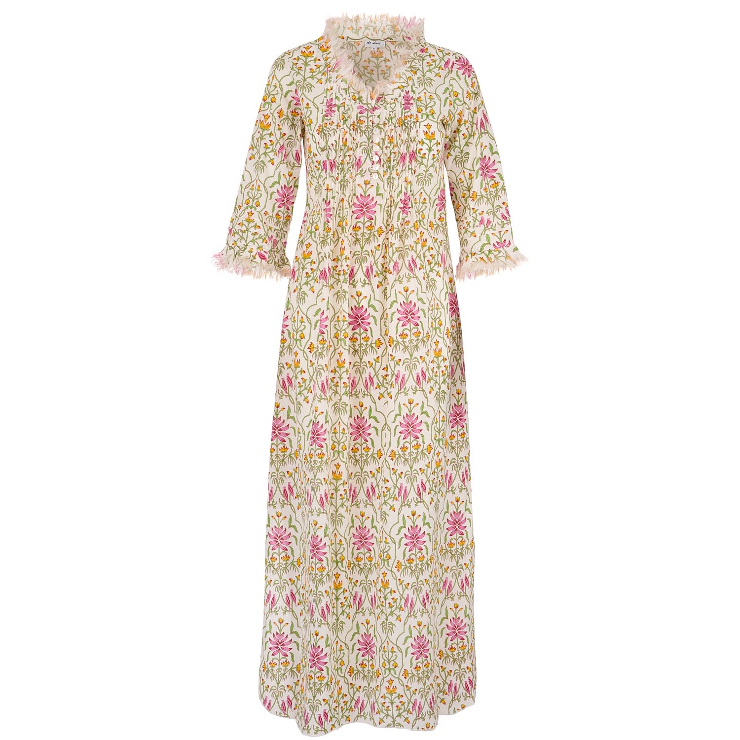 Women's Cotton Annabel Maxi Dress In Pink & Green Summer Garden Extra Small At Last...