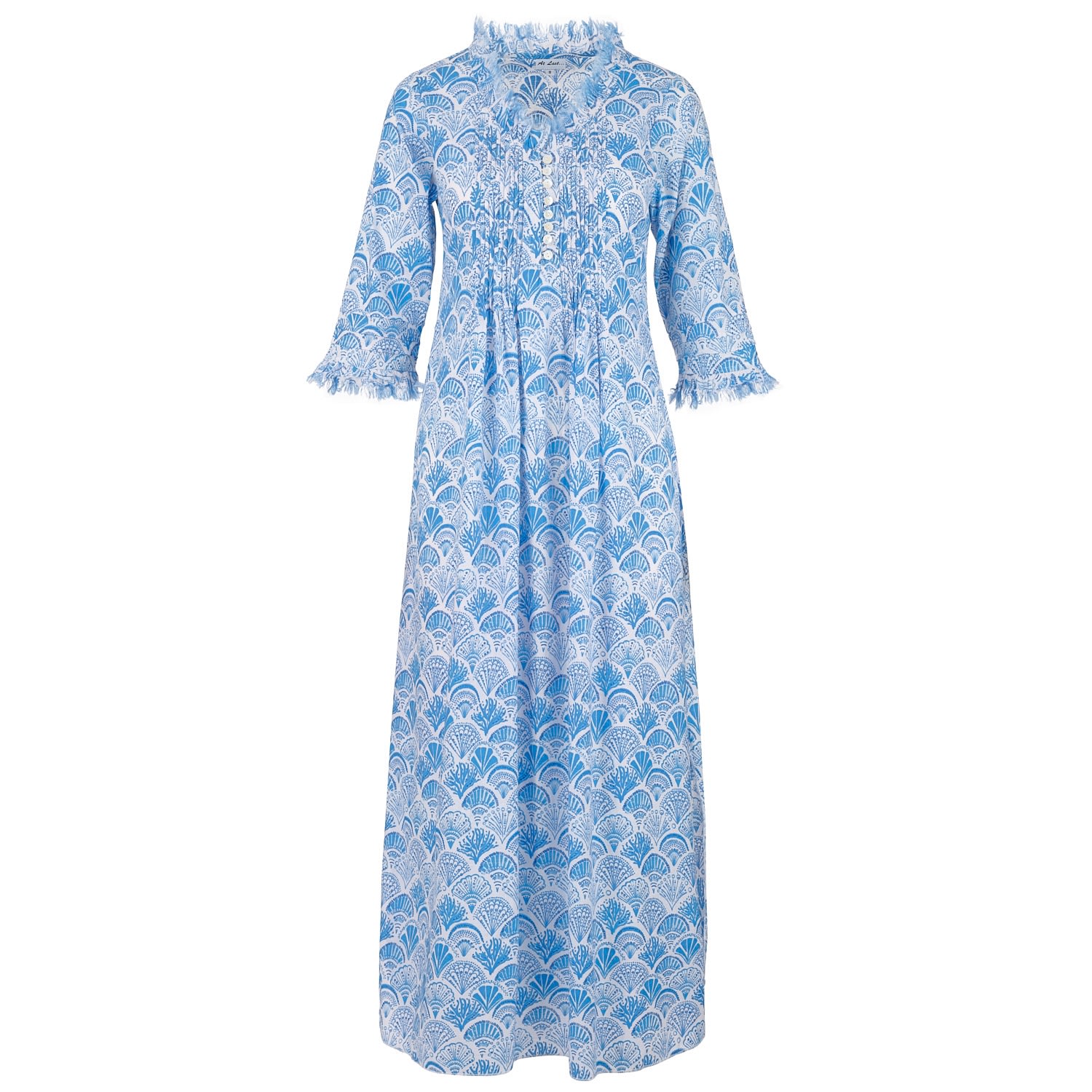 Women's Cotton Annabel Maxi Dress In White With Blue Shells Extra Small At Last...