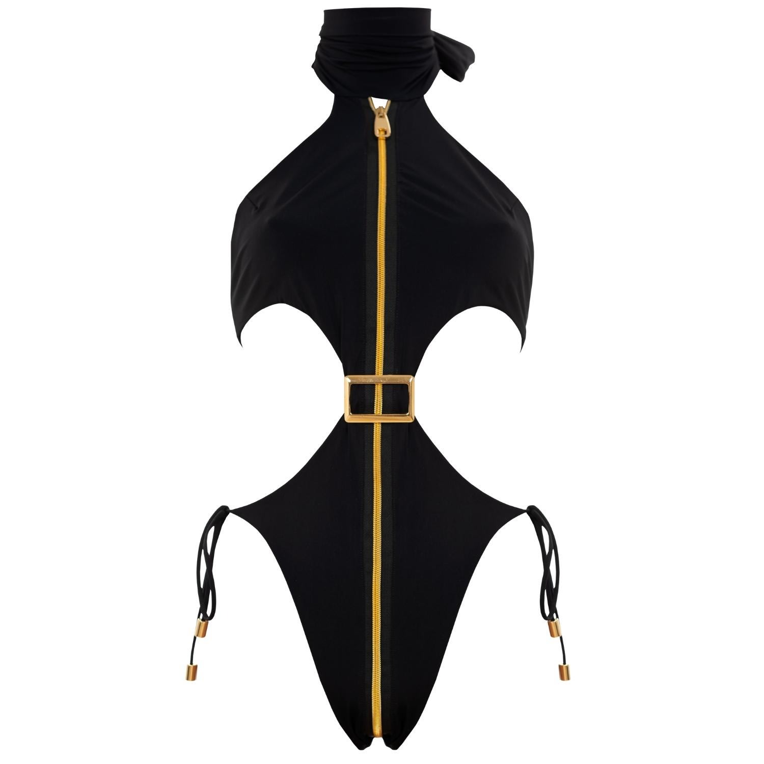 Women's Cynosure Cut-Out Swimwear With Golden Details And Zip In Black Extra Small ANTONINIAS
