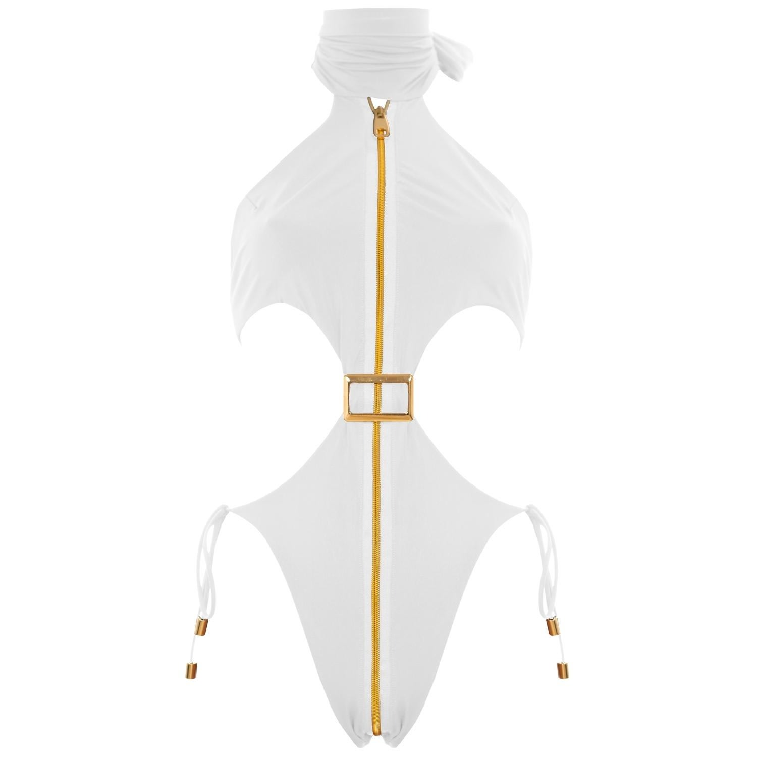 Women's Cynosure Cut-Out Swimwear With Golden Details And Zip In White Extra Small ANTONINIAS