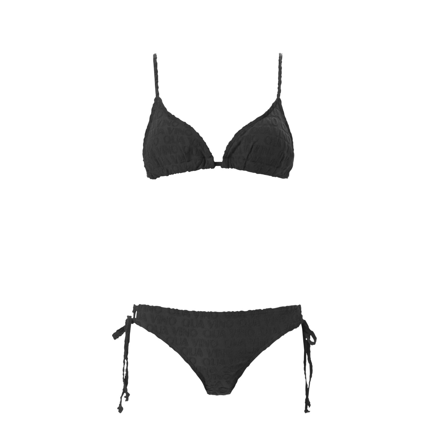 Women's Daydream Terry Bikini String Bottom Set - Black Small QUA VINO