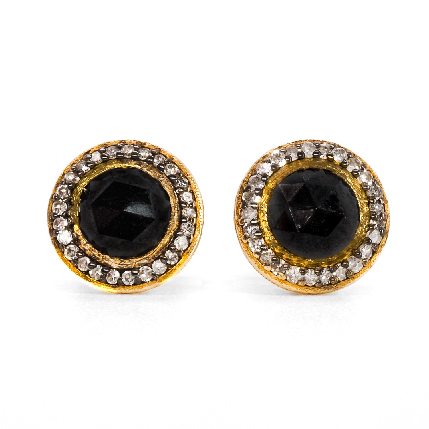 Women's Gold / Black Mini Black Rose Cut Stud Earrings Ebru Jewelry