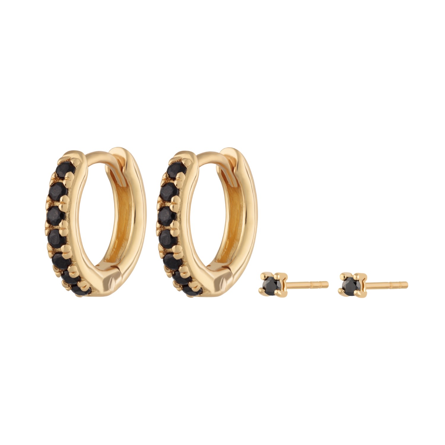 Women's Gold Black Stone Huggie And Tiny Stud Set Of Earrings Scream Pretty