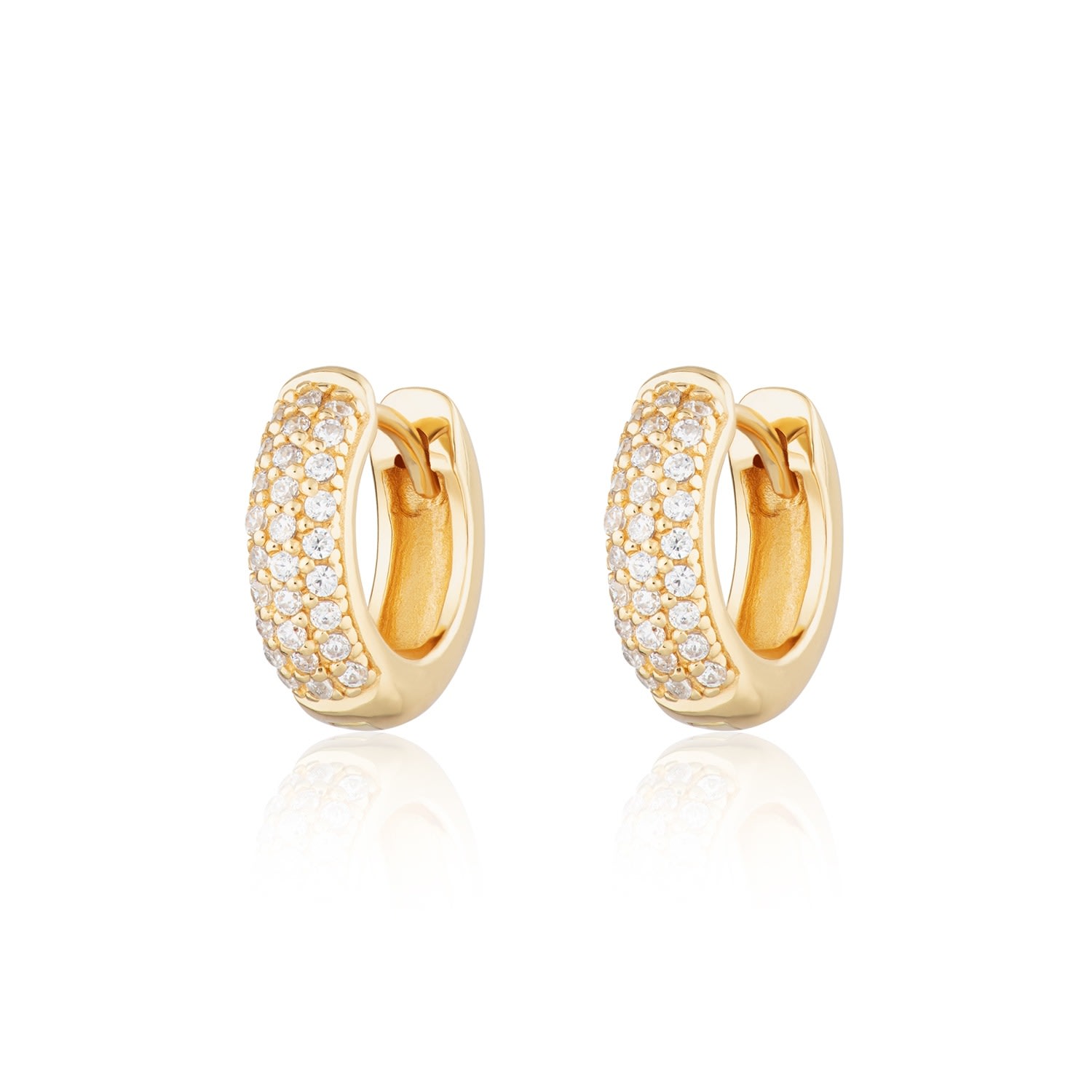 Women's Gold Bling Huggie Hoop Earrings With Clear Stones Scream Pretty