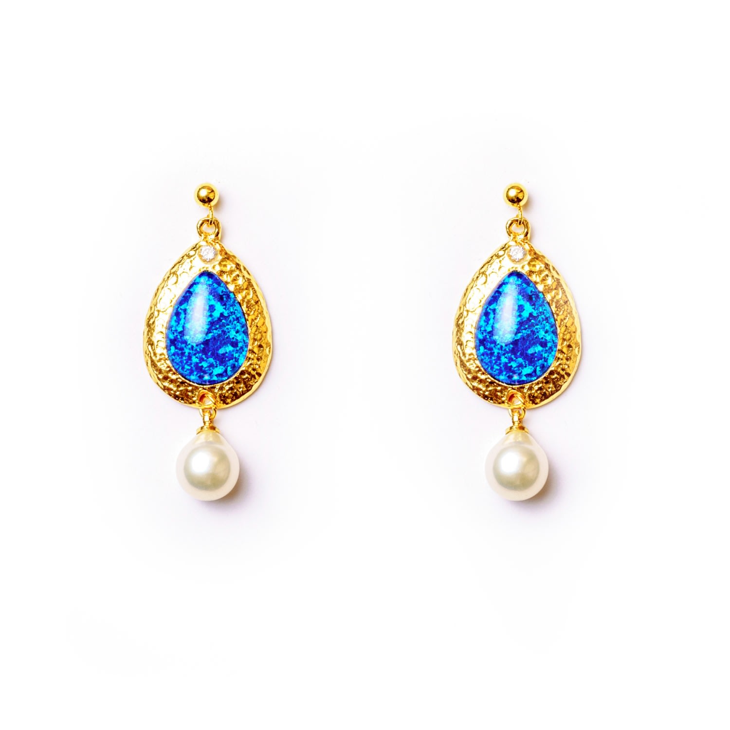 Women's Gold / Blue Dune Statement Gold Opal And Freshwater Pearl Dangle Drop Earrings EUNOIA Jewels