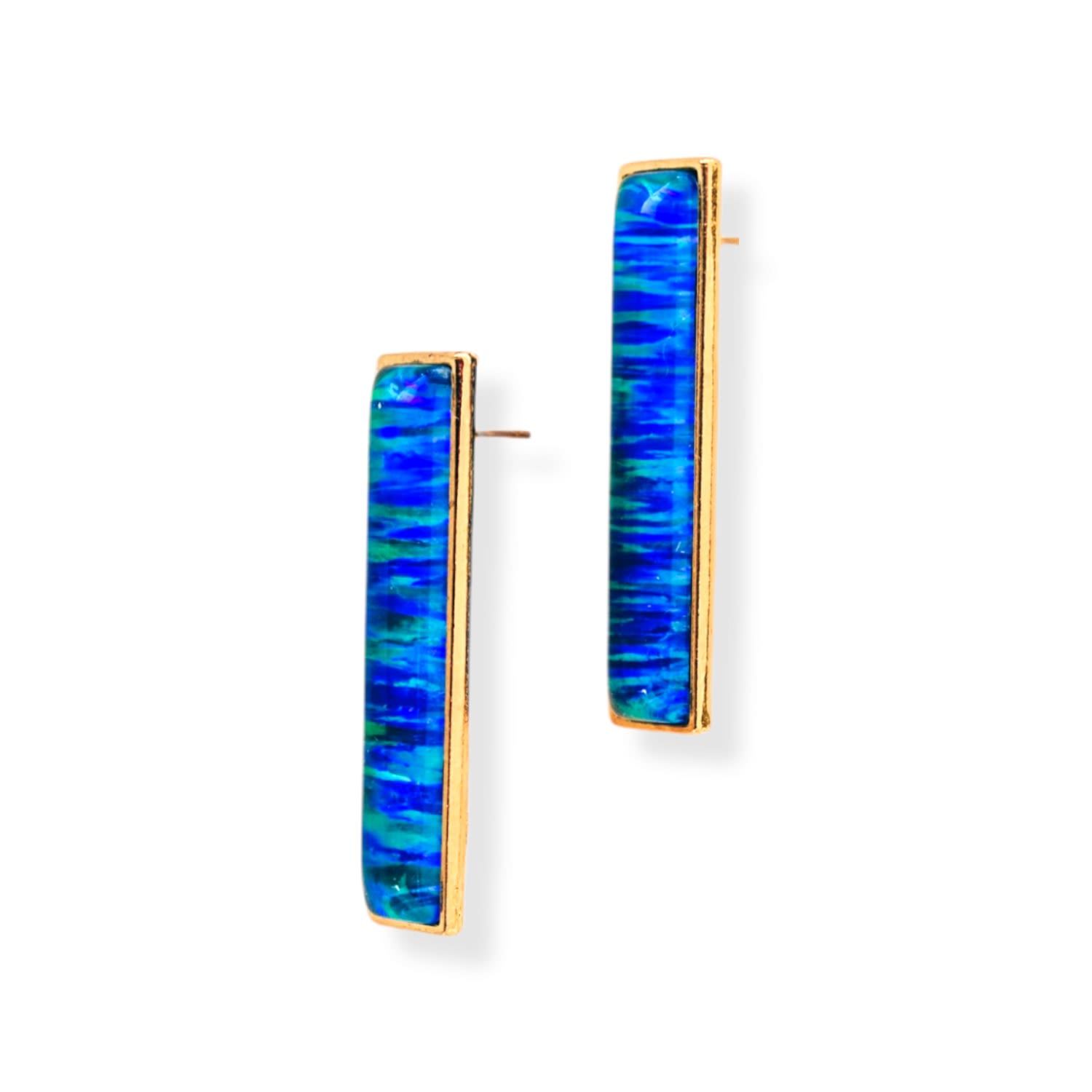 Women's Gold / Blue Luxe Large Rectangular Statement Blue Opal Drop Gold Earrings EUNOIA Jewels