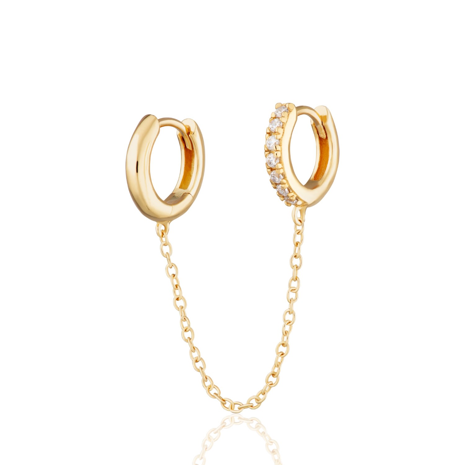 Women's Gold Chain Linked Mismatched Huggie Hoop Earring - Single Scream Pretty