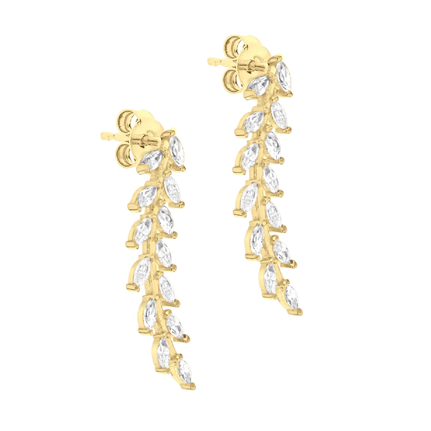 Women's Gold Cubic Zirconia Leaf Stud Earrings Posh Totty Designs