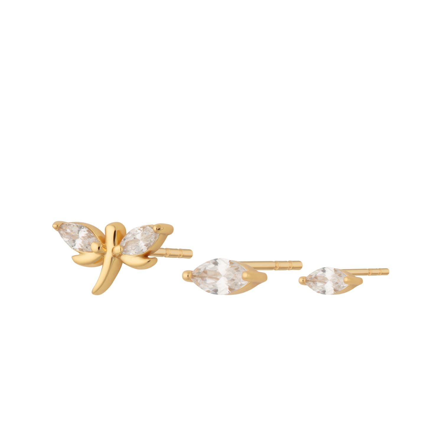 Women's Gold Dragonfly Set Of 3 Single Stud Earrings Scream Pretty