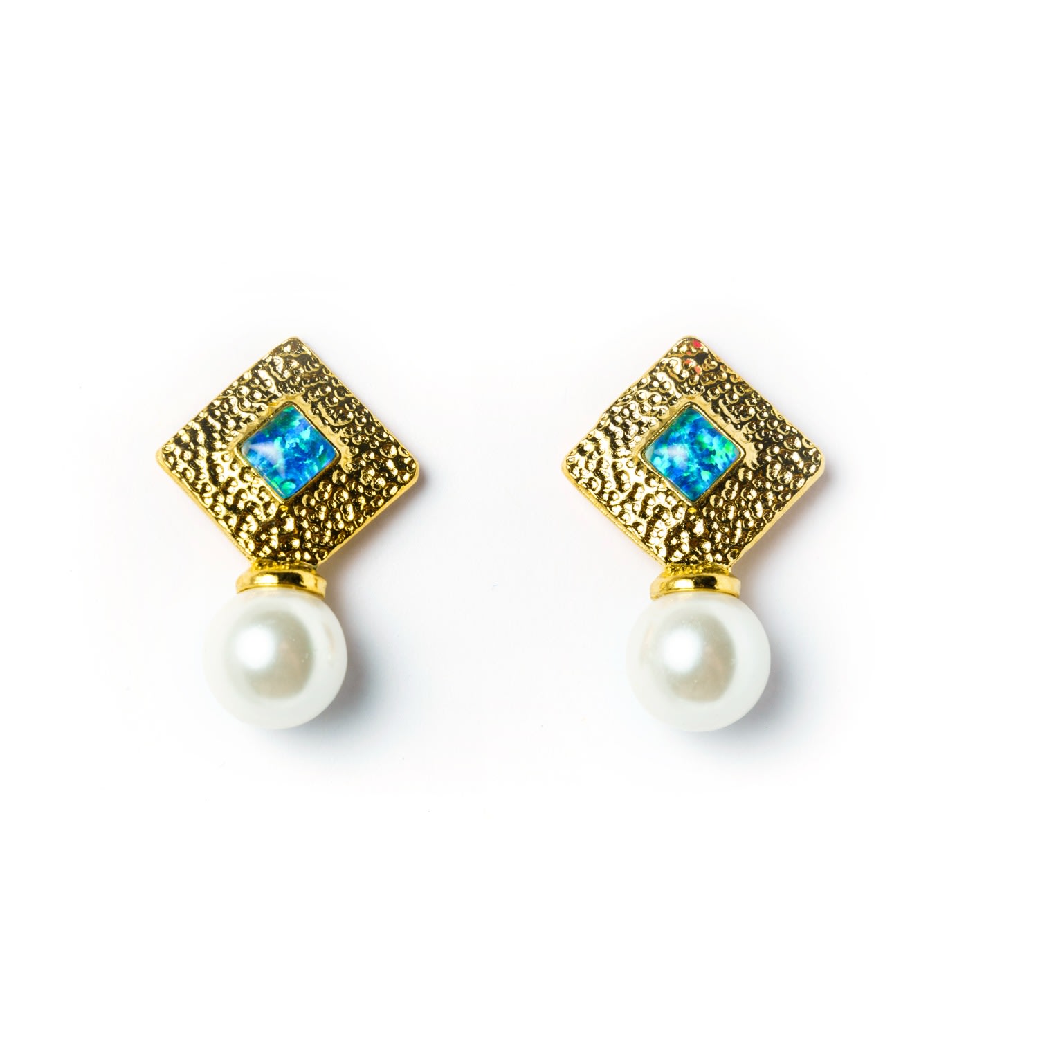 Women's Gold / Green / Blue Lulua Gold Opal Pearl Earrings EUNOIA Jewels