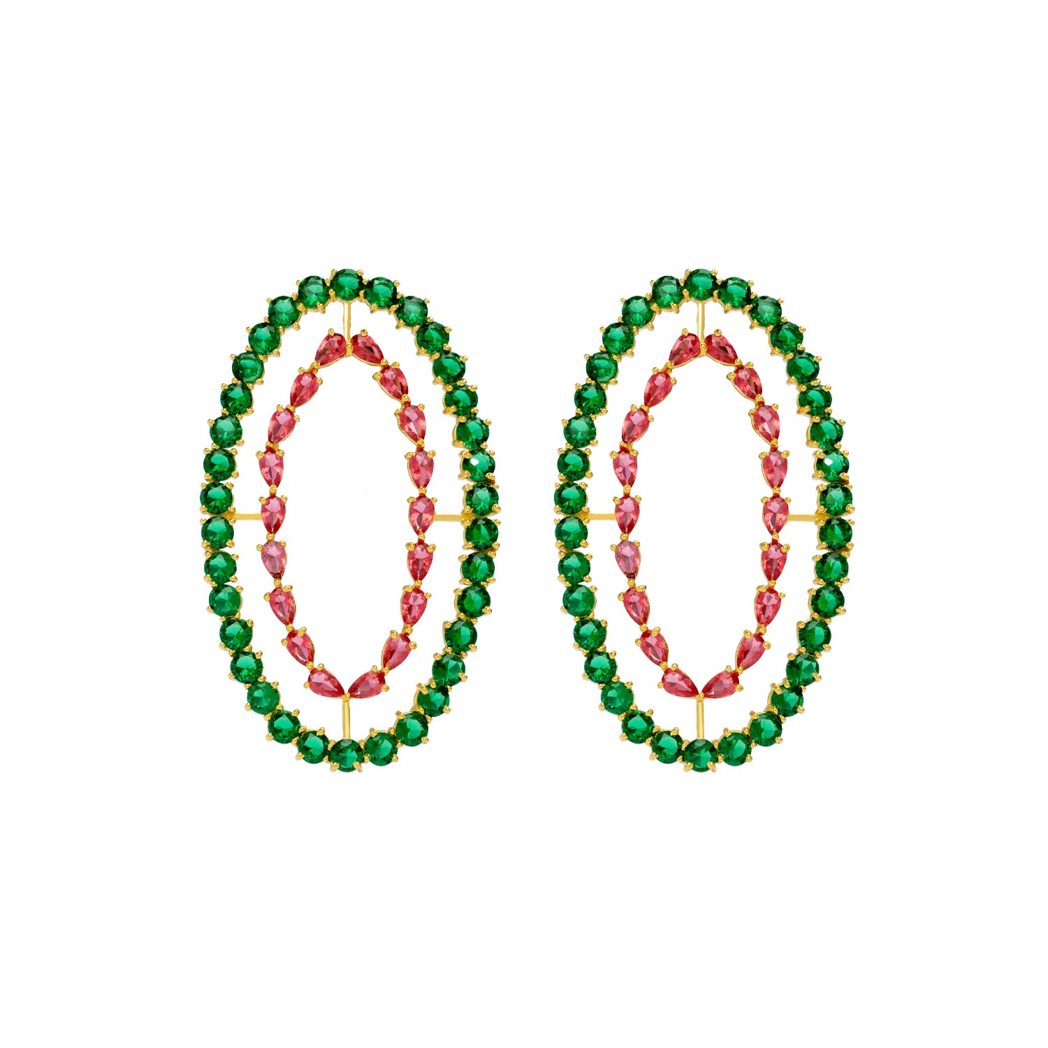 Women's Gold / Green / Pink Fuchsia And Green Rivoli Earrings LAVANI JEWELS