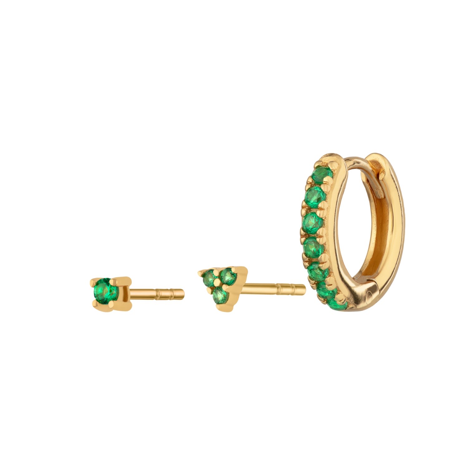 Women's Gold Green Stone Trinity Set Of Three Earrings Scream Pretty