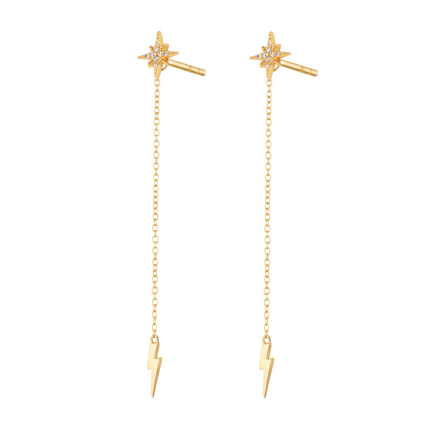 Women's Gold Lightning Chain Drop Stud Earrings Scream Pretty