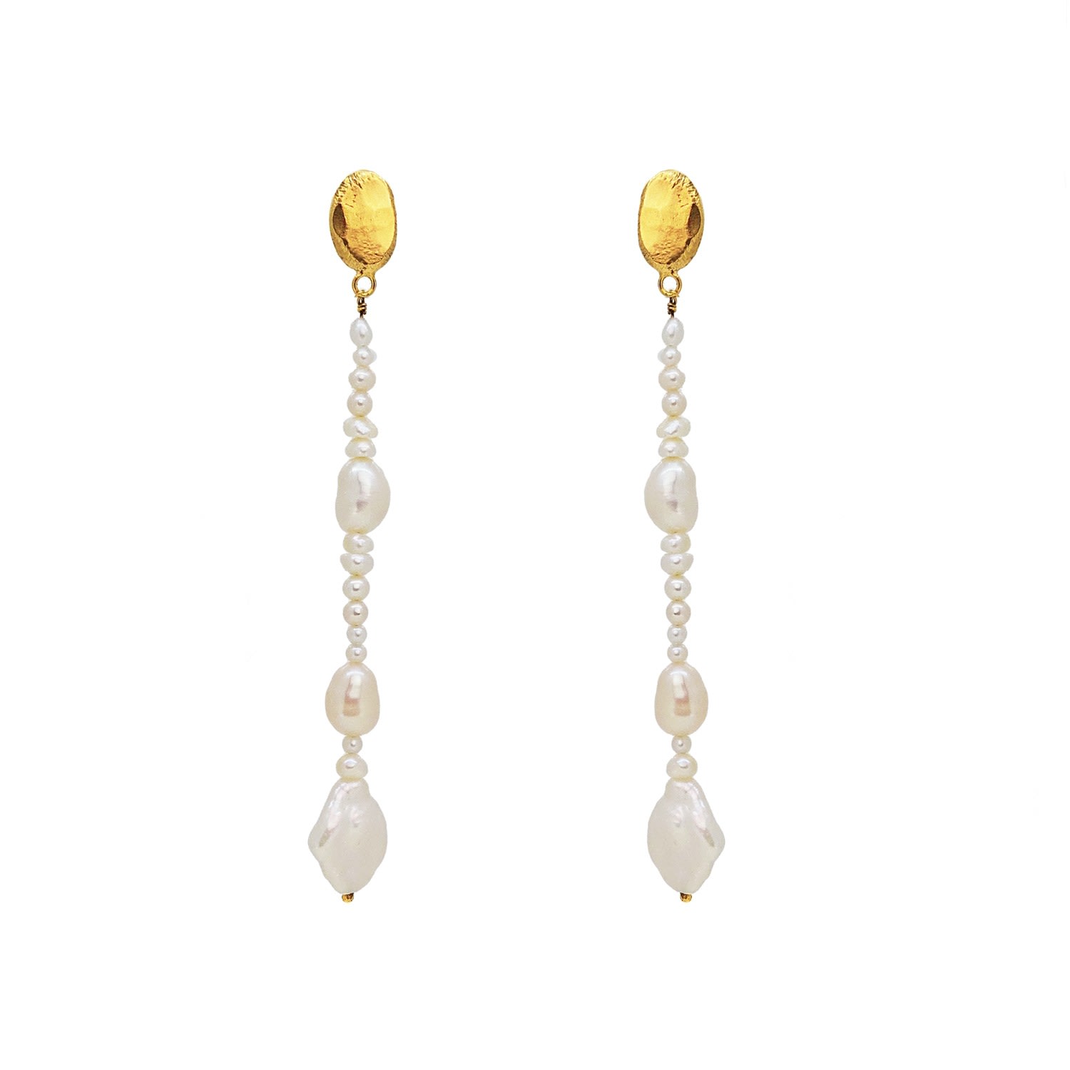 Women's Gold Long Statement Dangle Pearl Earrings Yvonne Henderson Jewellery