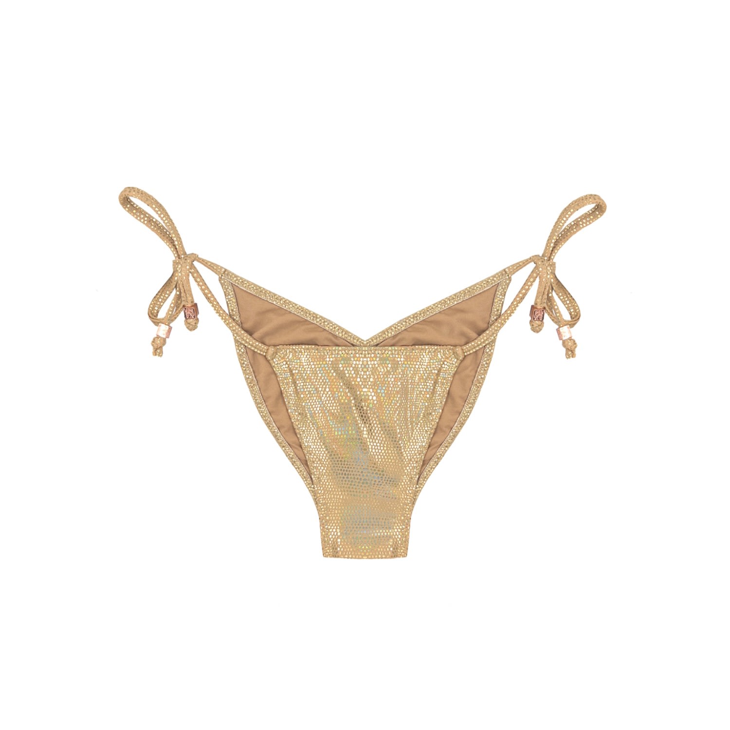 Women's Gold Metallic Shine Tie-Side Bikini Bottom Gisele Small ELIN RITTER IBIZA