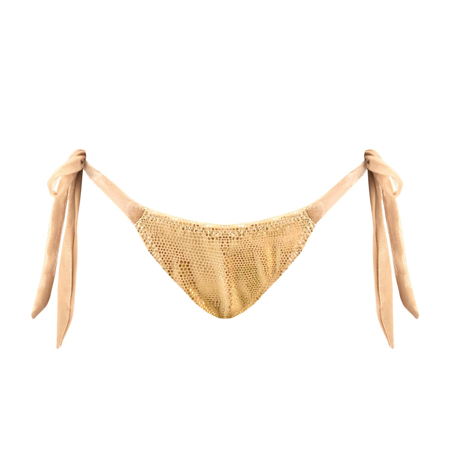 Women's Gold Metallic Shine Tie-Side Mesh Bikini Bottom Leah Sargantana Extra Small ELIN RITTER IBIZA