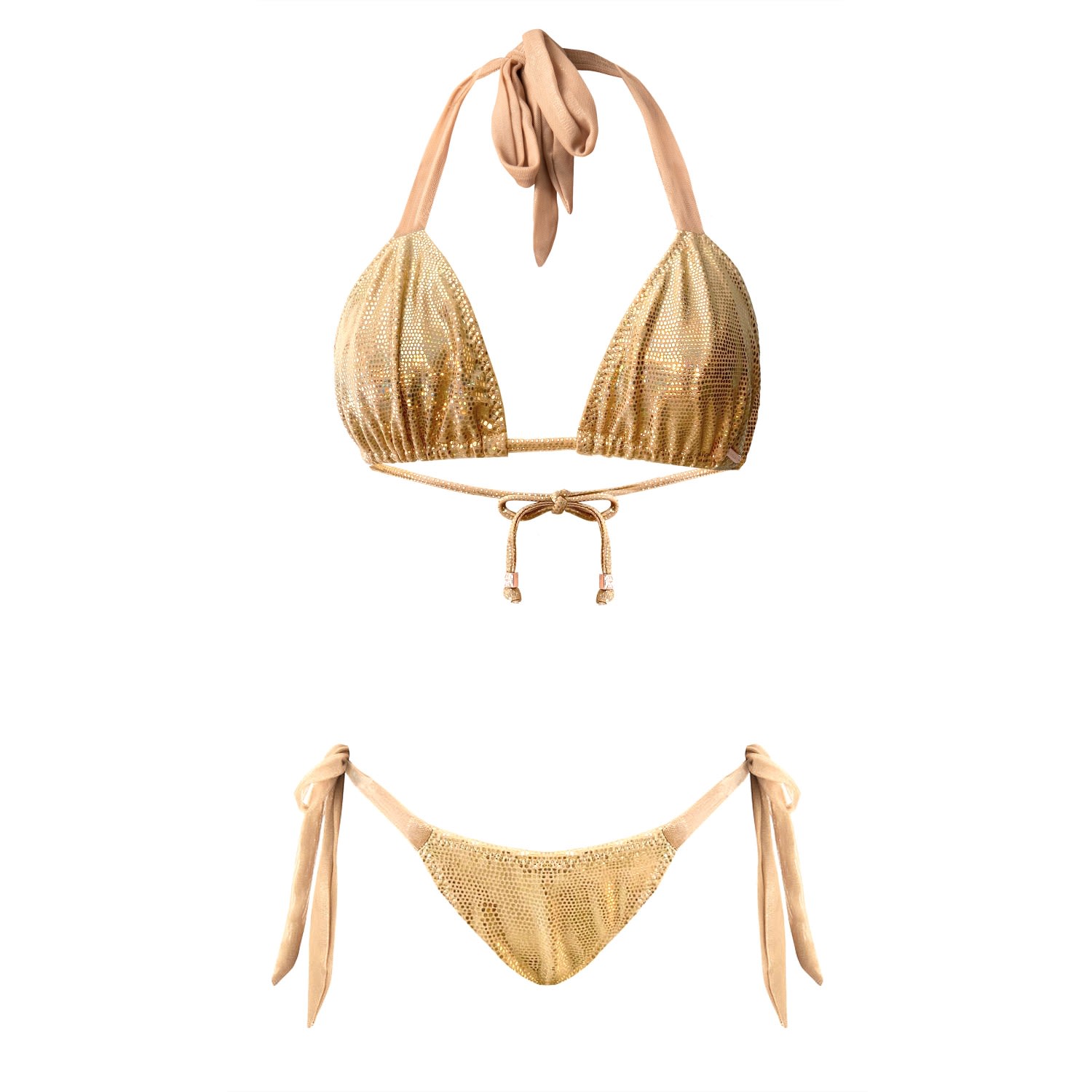 Women's Gold Metallic Triangle Bikini Set Mari Leah Sargantana Small ELIN RITTER IBIZA