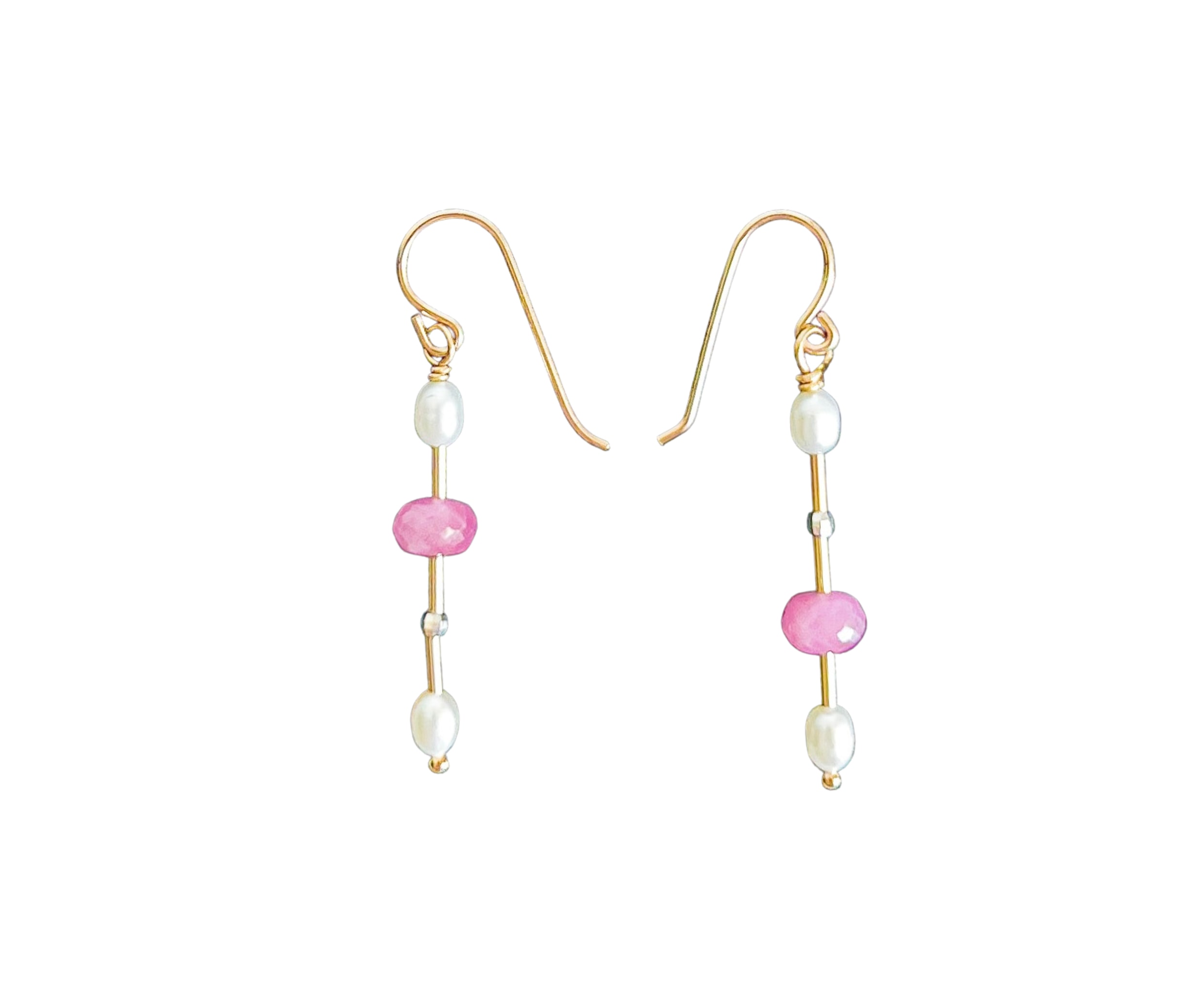 Women's Gold Pink Sapphire & Pearl Dangle Earrings Nueva Luxe
